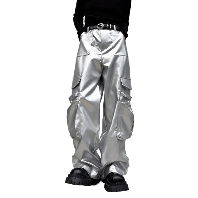 Leather Work Pants - Pantaloni in pelle argento da uomo