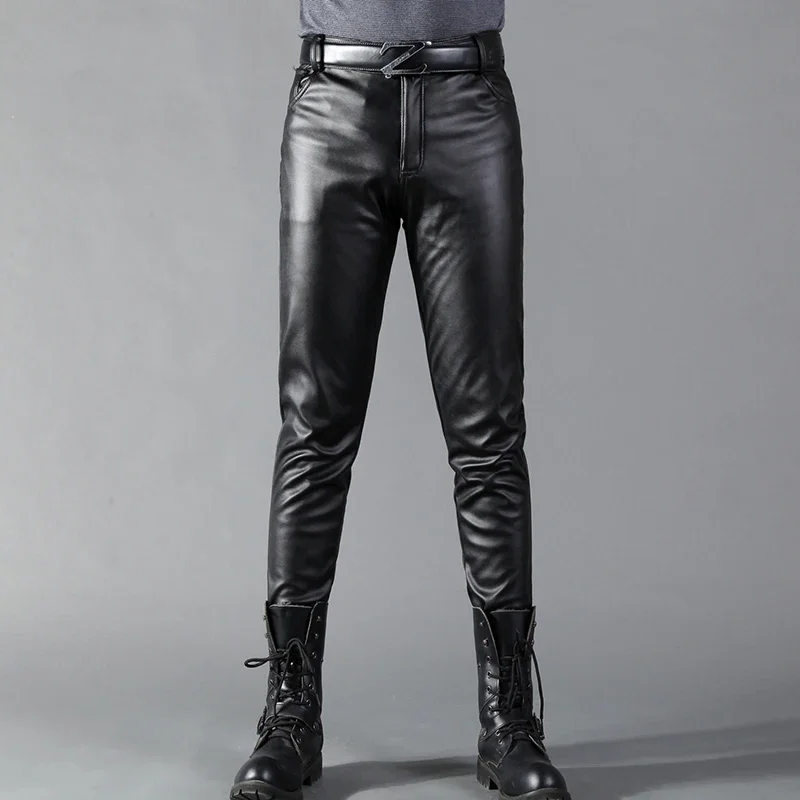 Leather Work Pants - Pantaloni in pelle da uomo Skinny